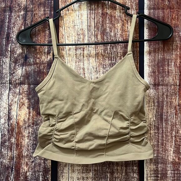 Free People Movement Good Karma Tan Ruched Crop Top - Picture 3 of 6